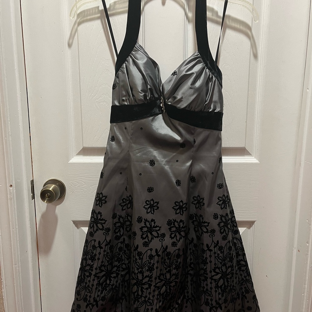 Roberta Bridal Black and Gray (Silver) Floral Gown, Halter Top style